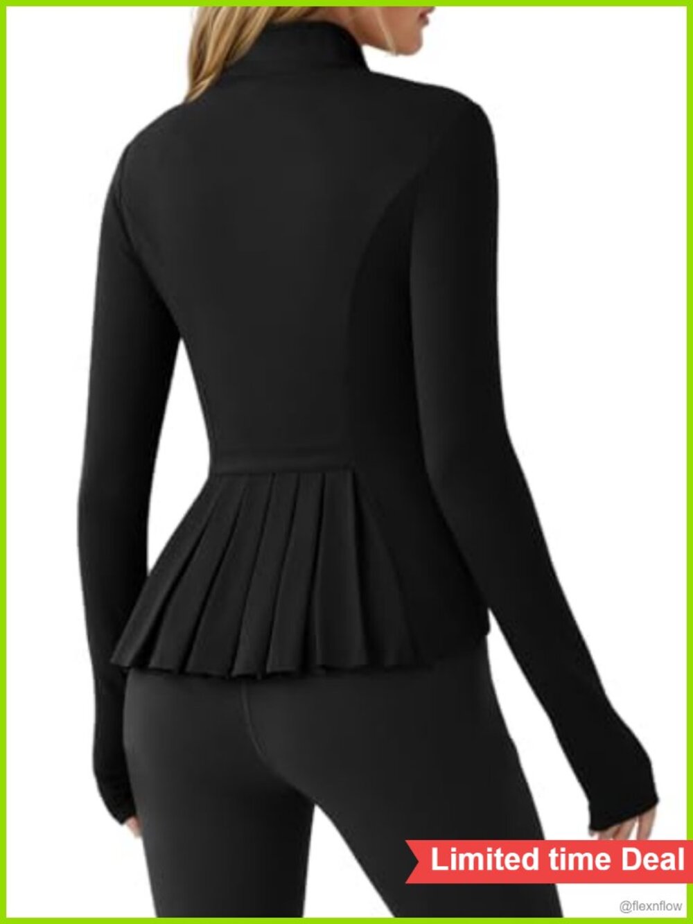 Fisoew Women's Zip Up Workout Jacket Pleated Slim Fit Thumb Hole Athletic